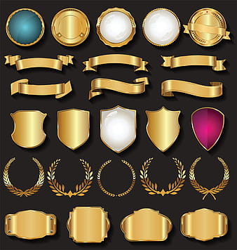 Etiquetas y cintas de oro retro vector set  ai