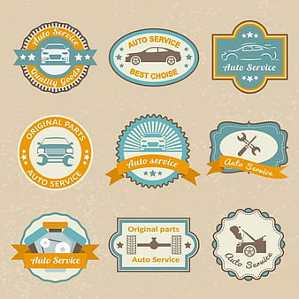 Auto mechanic service labels set of maintenance car repair and working isolated vector illustration eps