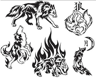 Vector gráfico de tatuaje lobo ai
