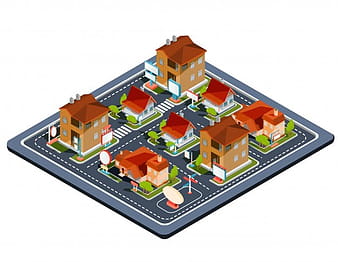 Vector isometric illustration residential quarter eps