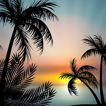 Sunset Vector with Palm Trees eps