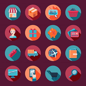 Shopping E-commerce Icons Set Flat eps vector