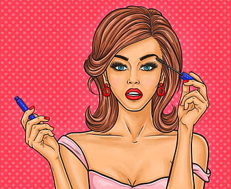 Pop art beautiful young woman applies mascara eps vector