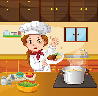 Beautiful woman chef in the kitchen vector eps