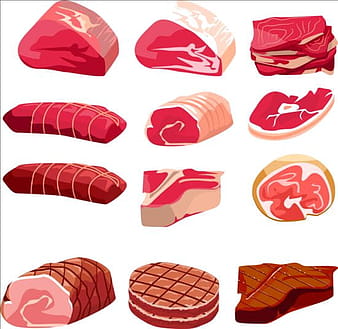 Vectores de carne fresca y jamón