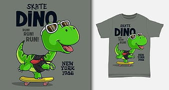 Vector de diseño de impresión de camiseta de skate dino eps