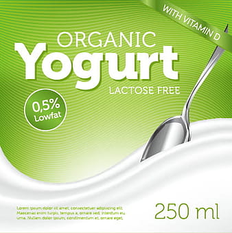 Vecteur d'affiche publicitaire de yogourt biologique eps