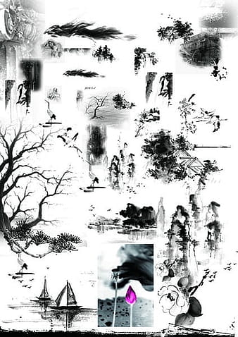 Elementos de archivos fuente en capas psd de tinta clásica psd