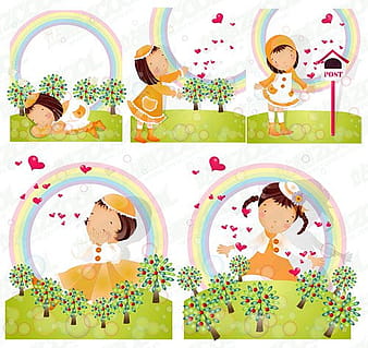 Rainbow Theme (South Korea iClickart Four Seasons cute girl ai vector