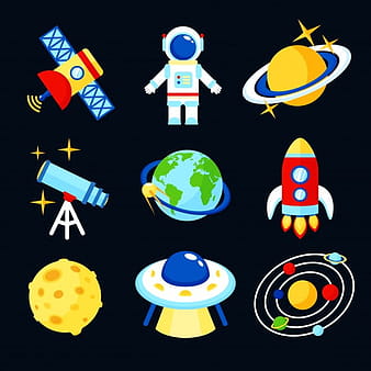 Space and astronomy icons set of earth rocket moon astronaut isolated vector illustration eps