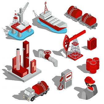 A set of isolated vector isometric illustrations, 3D icons of the oil industry. eps