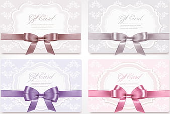 Exquisite ribbon bow gift cards vector set eps