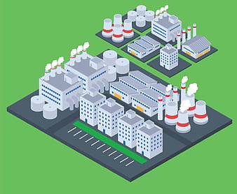 Set of Isometric Industrial Buildings on Map eps svg vector