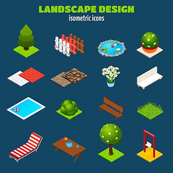 Landscape Design Isometric Icons eps vector