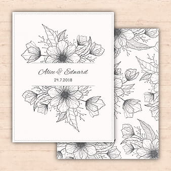 Wedding invitation with hand drawn flowers eps vector