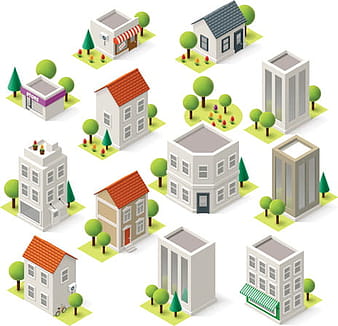 Modern isometric buildings model vector eps