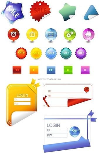 Angular stickers button icons login and other vector ai