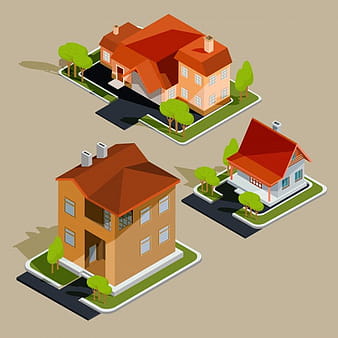 Set of vector isometric residential houses, cottages eps