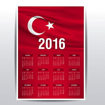 2016 calendar of Turkey flag eps vector