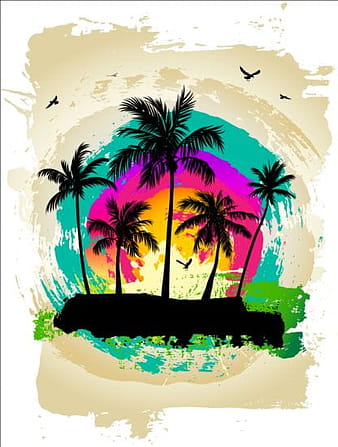 Tropical summer palm with grunge background vector  ai