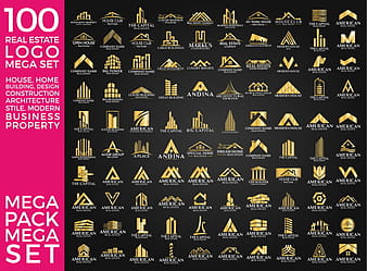 Vector de 100 Real Estate Logo Gold Mega Set eps