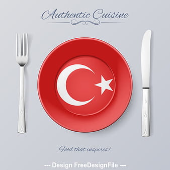 Turkey authentic cuisine and flag circ icon vector eps