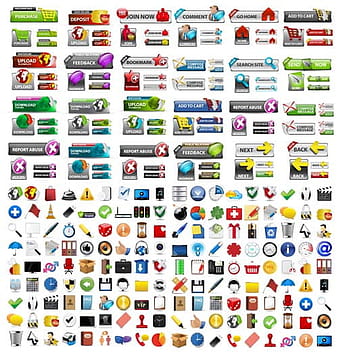 Shiny web buttons and web icons vector ai