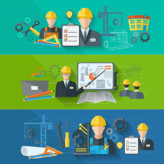 Engineer banner flat set eps vector