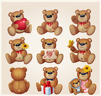 Toy bear cute vector set