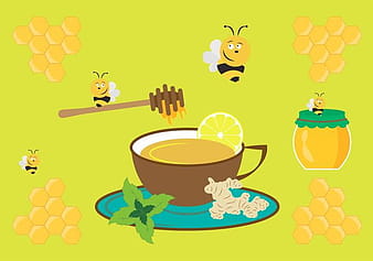 Vector Illustration with Cup of Ginger Tea and Other Ingredients eps
