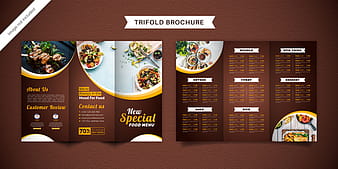 Brown trifold brochure food menu vector eps