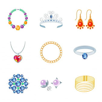 Jewelry flat icons set of necklace tiara earrings isolated vector illustration eps