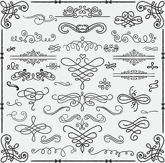 Adornos de remolinos dibujados a mano vintage con vector de esquina eps