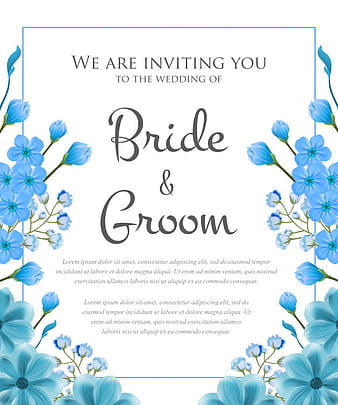 Wedding invitation with blue frame and flowers eps vector
