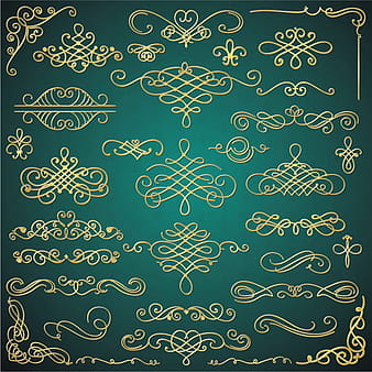 Decoración caligráfica dorada con marco y borde vector  eps