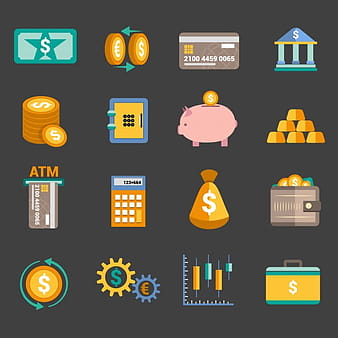 Bank service money icons set with money box storage card isolated vector illustration eps