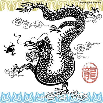 Dragón chino blanco y negro eps