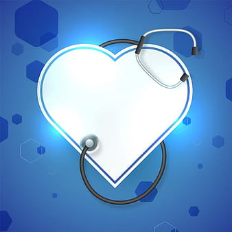 Corazón de papel blanco brillante con estetoscopio sobre fondo azul por concepto médico. eps