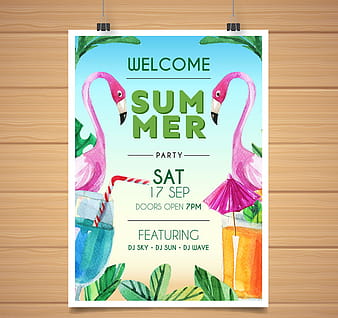 Material de vector de cartel de fiesta de verano flamenco pintado acuarela ai