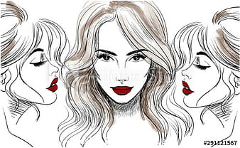 Vector de dibujo de cara frontal y lateral femenina ai