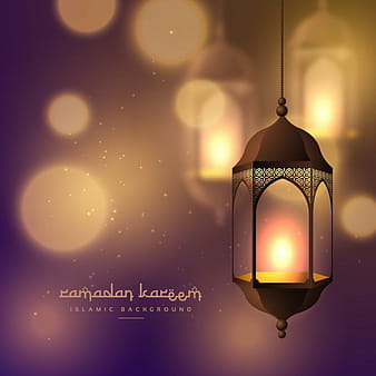Ramadan kareem card with lantern eps vector