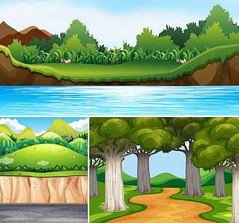Trois scènes de la nature avec rivière et route eps