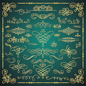 Decoración caligráfica dorada con marco y borde. eps