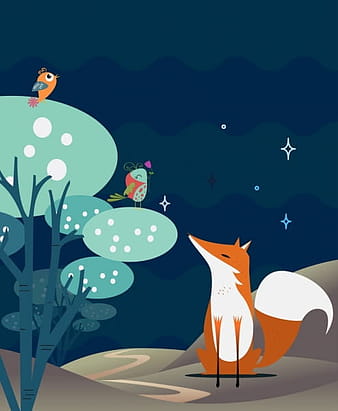 Fondo de vida silvestre pájaro zorro iconos decoración de dibujos animados de colores ai eps