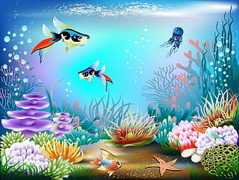 Vector colorful underwater world eps