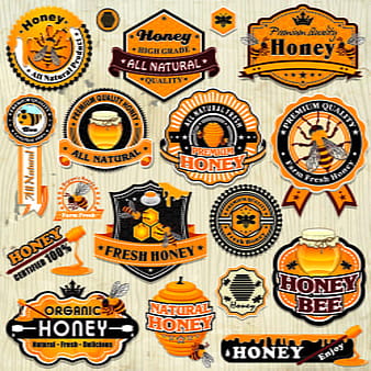 Etiquetas e insignias de miel vintage ai eps
