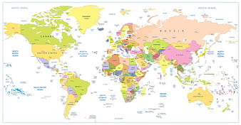 Colored political World Map isolated on white vector eps