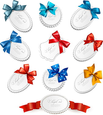 Exquisite ribbon bow gift cards vector set 15 eps