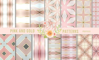 Gold and Pink Seamless Patterns psd vector