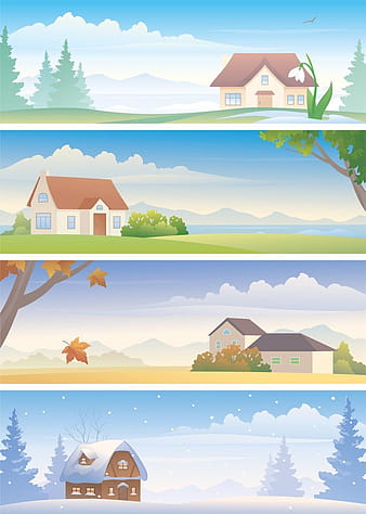 Four Seasons Scenery eps vector